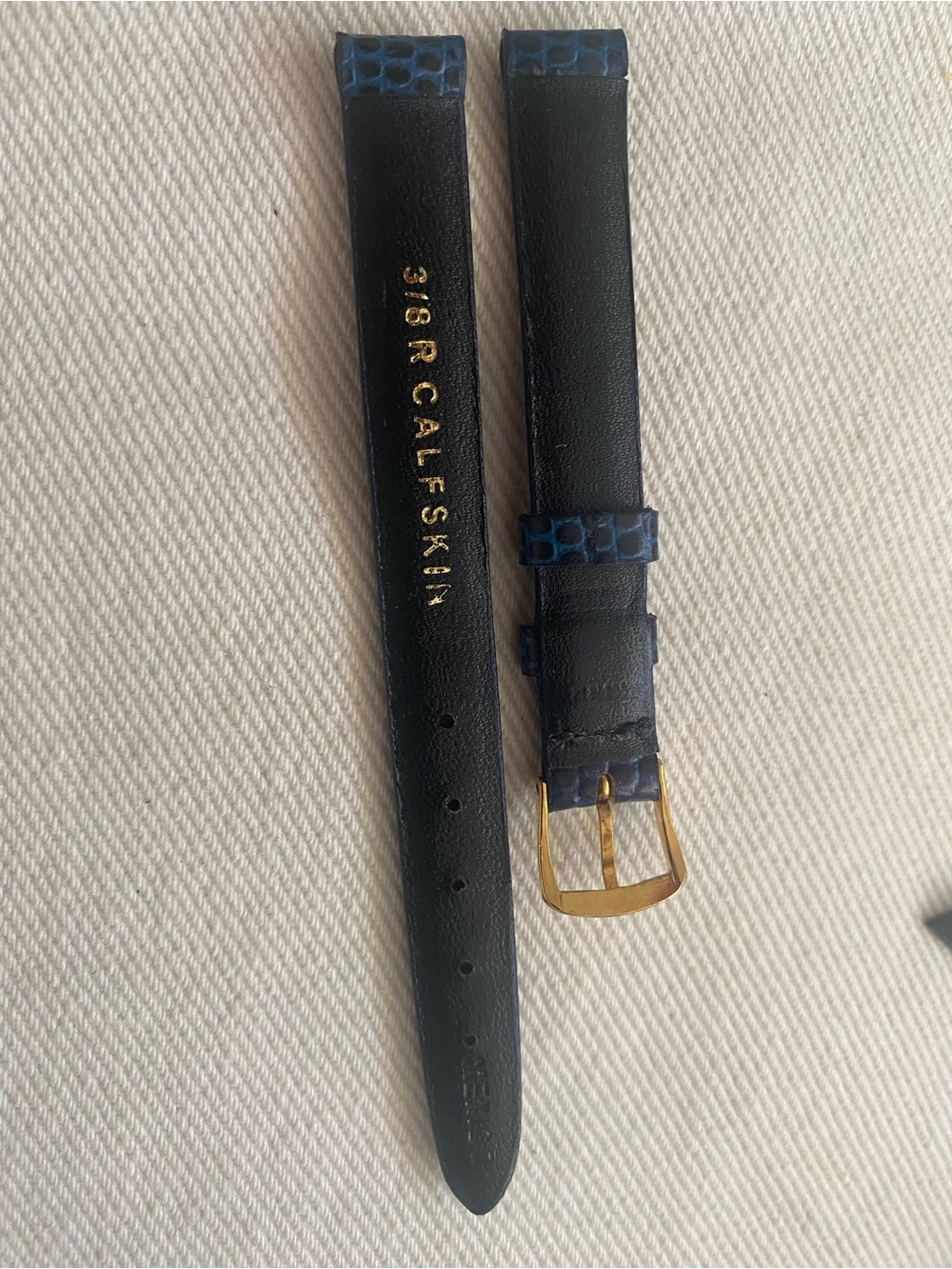 Vintage Leather Watch Strap in Dark Blue with Croc Accents